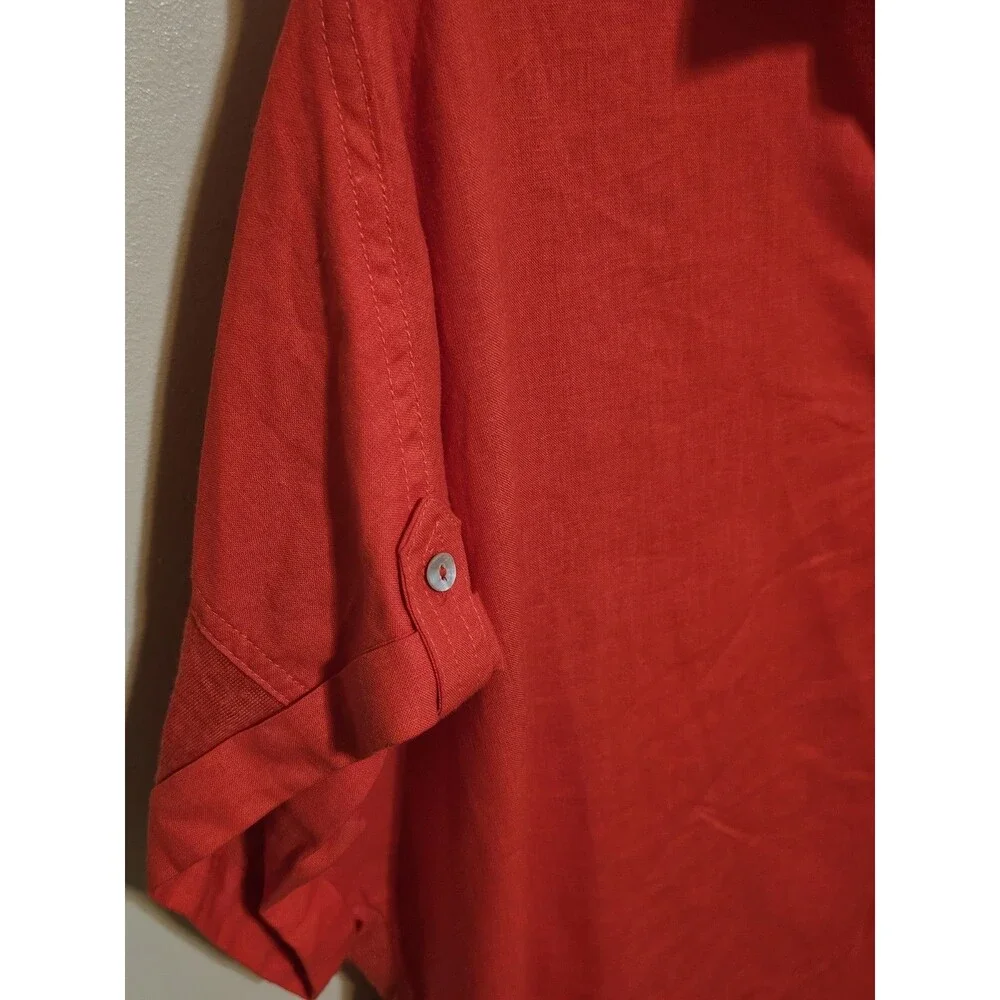 Martha Stewart Collection Linen Blend Short Sleeve Womens Blouse Coral Red  2X